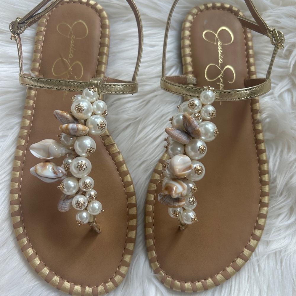 New! Jessica Simpson Gold and Brown Embellished Sandals